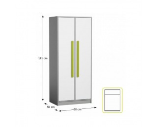 Šatníková skriňa Piere P01 2D - sivá / biela / zelená
