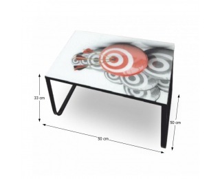 Konferenčný stolík Baly - čierna oceľ / sklo s motívom
