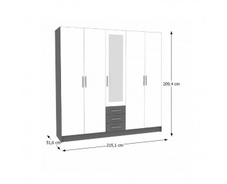 Šatníková skriňa Greyline 5D - biela / grafit