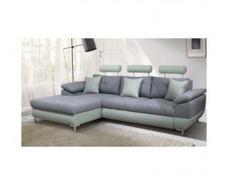 Rohová sedačka s rozkladom a úložným priestorom Tvins L - sivá / mentolová