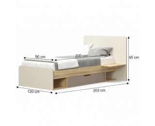 Jednolôžková posteľ s úložným priestorom Lotty 1S/90 - dub jačmenný / champagne / cappuccino