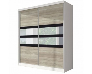 Šatníková skriňa Multi 10 2D 183x218 cm - dub sonoma / biela / čierne sklo