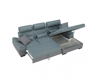 Rohová sedačka s rozkladom a úložným priestorom Natik P - sivá / mentolová