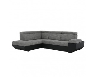 Rohová sedačka s rozkladom a úložným priestorom Akron L - čierna ekokoža / melírovaný šenil Rohová sedačka s rozkladom a úložným priestorom Akron L - čierna ekokoža / melírovaný šenil