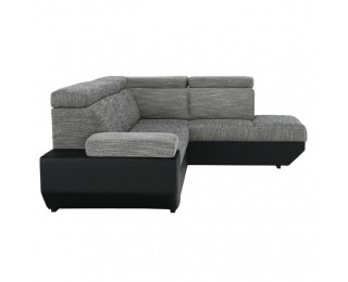 Rohová sedačka s rozkladom a úložným priestorom Akron P - čierna ekokoža / melírovaný šenil Rohová sedačka s rozkladom a úložným priestorom Akron P - čierna ekokoža / melírovaný šenil