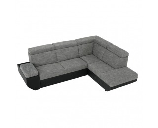 Rohová sedačka s rozkladom a úložným priestorom Akron P - čierna ekokoža / melírovaný šenil Rohová sedačka s rozkladom a úložným priestorom Akron P - čierna ekokoža / melírovaný šenil