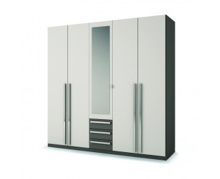Šatníková skriňa so zrkadlom Defy 305567 5D - biela / sivá