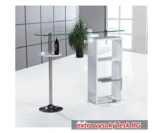 Barový stôl Melina New - biely lesk / číre sklo / chróm