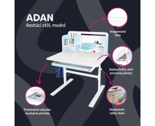 Rastúci písací stolík Adan - modrá / biela