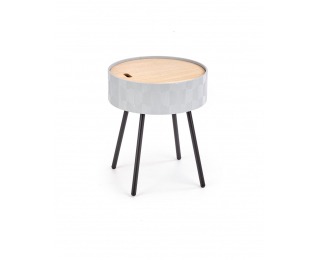 Okrúhly príručný stolík s úložným priestorom Aura - sivá / čierna / prírodná Okrúhly príručný stolík s úložným priestorom Aura - sivá / čierna / prírodná