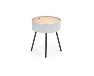 Okrúhly príručný stolík s úložným priestorom Aura - sivá / čierna / prírodná Okrúhly príručný stolík s úložným priestorom Aura - sivá / čierna / prírodná