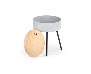 Okrúhly príručný stolík s úložným priestorom Aura - sivá / čierna / prírodná Okrúhly príručný stolík s úložným priestorom Aura - sivá / čierna / prírodná