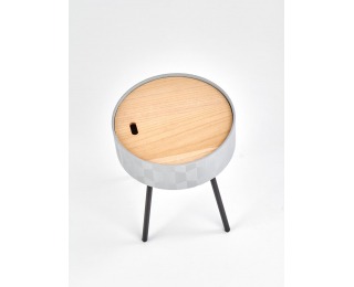 Okrúhly príručný stolík s úložným priestorom Aura - sivá / čierna / prírodná Okrúhly príručný stolík s úložným priestorom Aura - sivá / čierna / prírodná