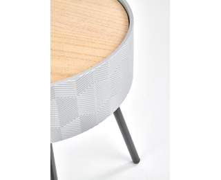 Okrúhly príručný stolík s úložným priestorom Aura - sivá / čierna / prírodná
