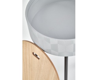 Okrúhly príručný stolík s úložným priestorom Aura - sivá / čierna / prírodná Okrúhly príručný stolík s úložným priestorom Aura - sivá / čierna / prírodná