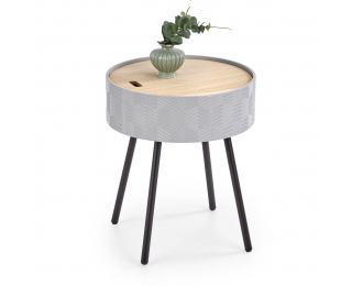 Okrúhly príručný stolík s úložným priestorom Aura - sivá / čierna / prírodná