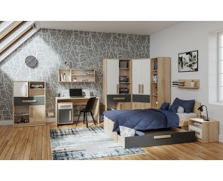 Jednolôžková posteľ s roštom a úložným priestorom Aurin B - pieskový artisan / antracit
