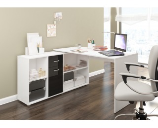 Rohový písací stôl Beat L - biela / čierny lesk Rohový písací stôl Beat L - biela / čierny lesk