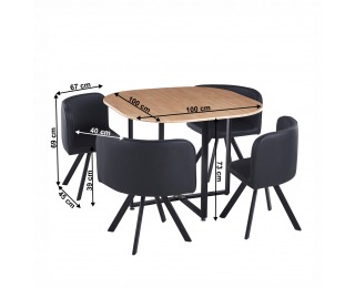 Jedálenský set Bevis New 1+4 - čierna / dub