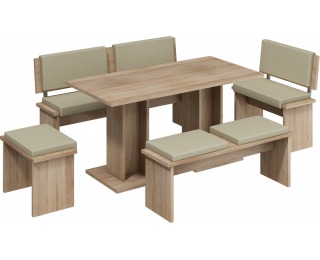 Veľký jedálenský set Bond - sonoma svetlá / béžová ekokoža Veľký jedálenský set Bond - sonoma svetlá / béžová ekokoža