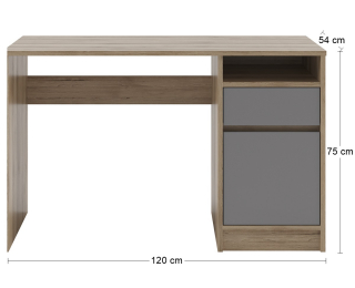 Písací stôl Boran T - dub artisan / sivá