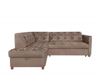 Rohová sedačka s rozkladom a úložným priestorom Amberg L - béžová / vzor / drevo (TX061)