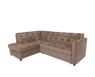 Rohová sedačka s rozkladom a úložným priestorom Amberg L - béžová / vzor / drevo (TX061)