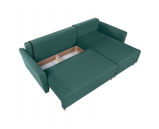 Rohová sedačka s rozkladom Aradena Lux L/P - zelená / drevo (TX002)