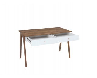 Písací stôl Heda BIU2S - biela / smrekovec sibiu zlatý / biely lesk