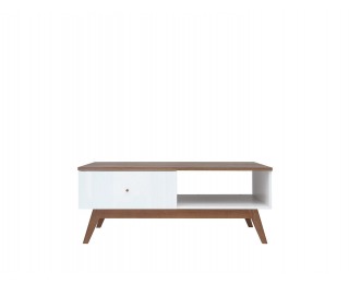 Konferenčný stolík Heda LAW1S - biela / smrekovec sibiu zlatý / biely lesk
