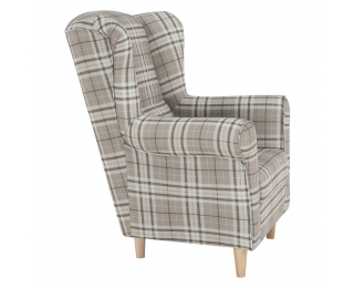 Kreslo (ušiak) Charlot - buk / hnedá károvaná