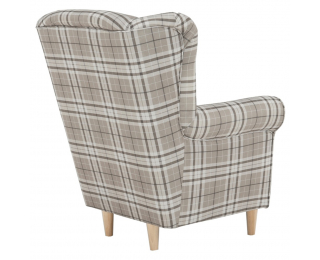Kreslo (ušiak) Charlot - buk / hnedá károvaná