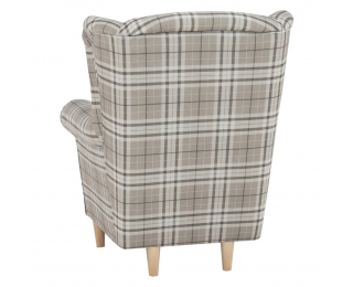Kreslo (ušiak) Charlot - buk / hnedá károvaná