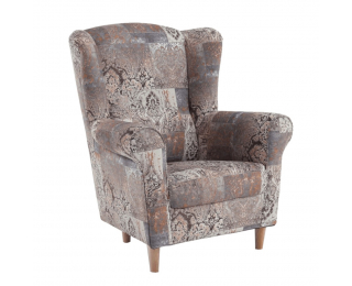 Kreslo (ušiak) Charlot - buk / hnedý vzor (Vintage 1026)