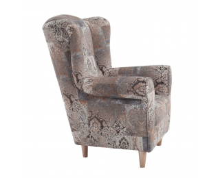 Kreslo (ušiak) Charlot - buk / hnedý vzor (Vintage 1026)