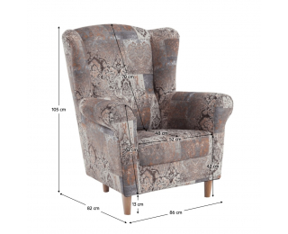 Kreslo (ušiak) Charlot - buk / hnedý vzor (Vintage 1026)