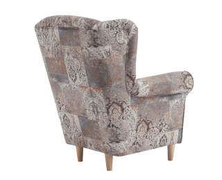 Kreslo (ušiak) Charlot - buk / hnedý vzor (Vintage 1026)