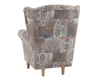 Kreslo (ušiak) Charlot - buk / hnedý vzor (Vintage 1026)