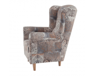 Kreslo (ušiak) Charlot - buk / hnedý vzor (Vintage 1026)