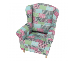 Kreslo (ušiak) Charlot - vzor patchwork M1