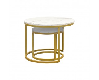 Konferenčný stolík (2 ks) Damon - zlatá / imitácia mramoru
