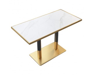 Jedálenský bistro stôl Darian 120x70 cm - biely mramor / čierna / zlatá