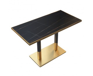 Jedálenský bistro stôl Darian 120x70 cm - čierny mramor / čierna / zlatá