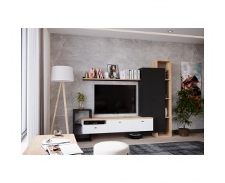 Obývacia stena Deniso - čierna / biela / dub craft zlatý