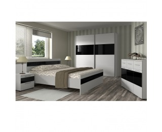 Manželská posteľ Devon New 160 - biela / čierny lesk