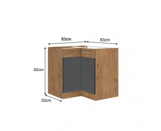 Dolná rohová kuchynská skrinka Vega 90x90 DN 1F BB - dub lancelot / sivá matná