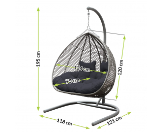Závesné hojdacie kreslo Dominica - sivý ratan / tmavosivé podušky