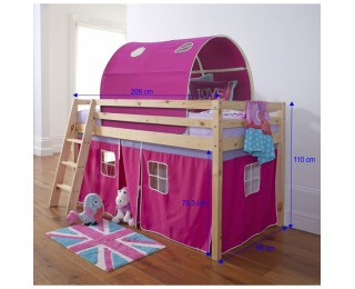 Drevená poschodová posteľ s roštom Indigo 90 - borovica / ružová Drevená poschodová posteľ s roštom Indigo 90 - borovica / ružová