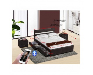 Čalúnená manželská posteľ s roštom a osvetlením Fabala 180 - čierna