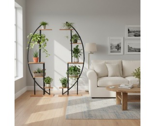 Kovový stojan na kvety (2 ks) Feran - čierna / dub